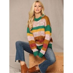 GiGio multicolored striped oversize crew sweater